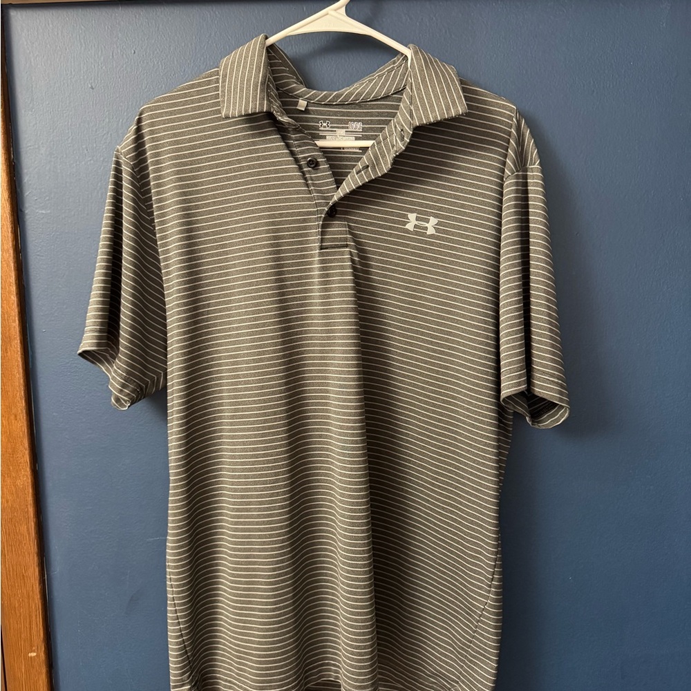 LG Men's Gray Striped Polo Shirt